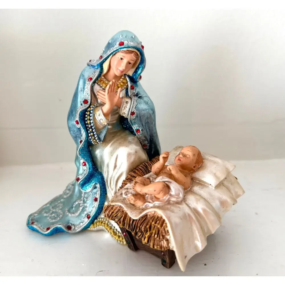 Vintage Hawthorne Village Jeweled Nativity Mary Baby Jesus King Balthazar
